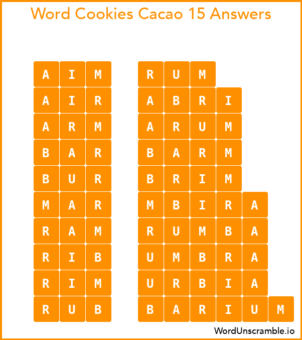 Word Cookies Cacao 15 Answers