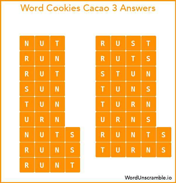 Word Cookies Cacao 3 Answers
