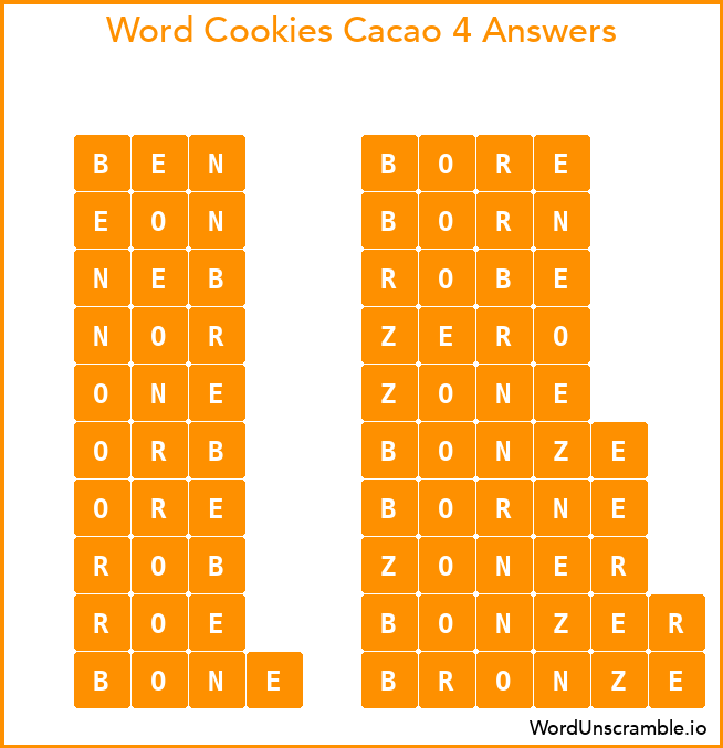 Word Cookies Cacao 4 Answers