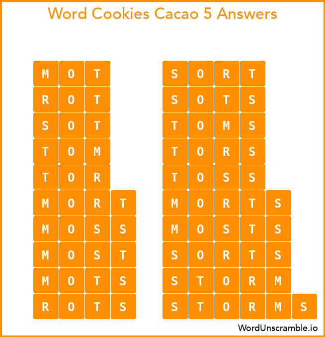 Word Cookies Cacao 5 Answers