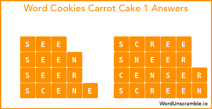 Word Cookies Carrot Cake 1 Answers