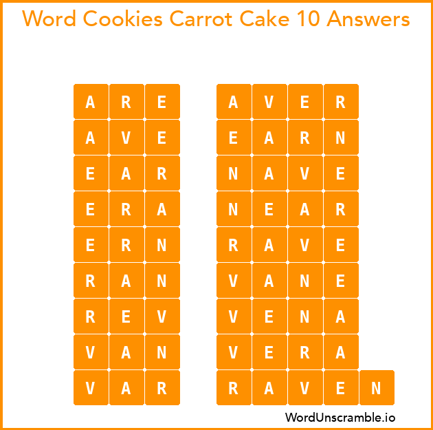 Word Cookies Carrot Cake 10 Answers