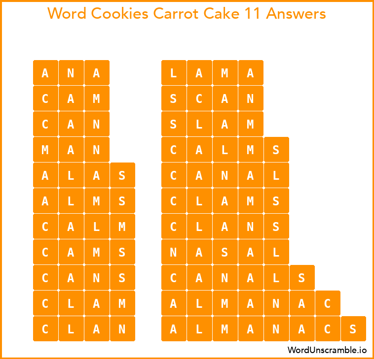 Word Cookies Carrot Cake 11 Answers