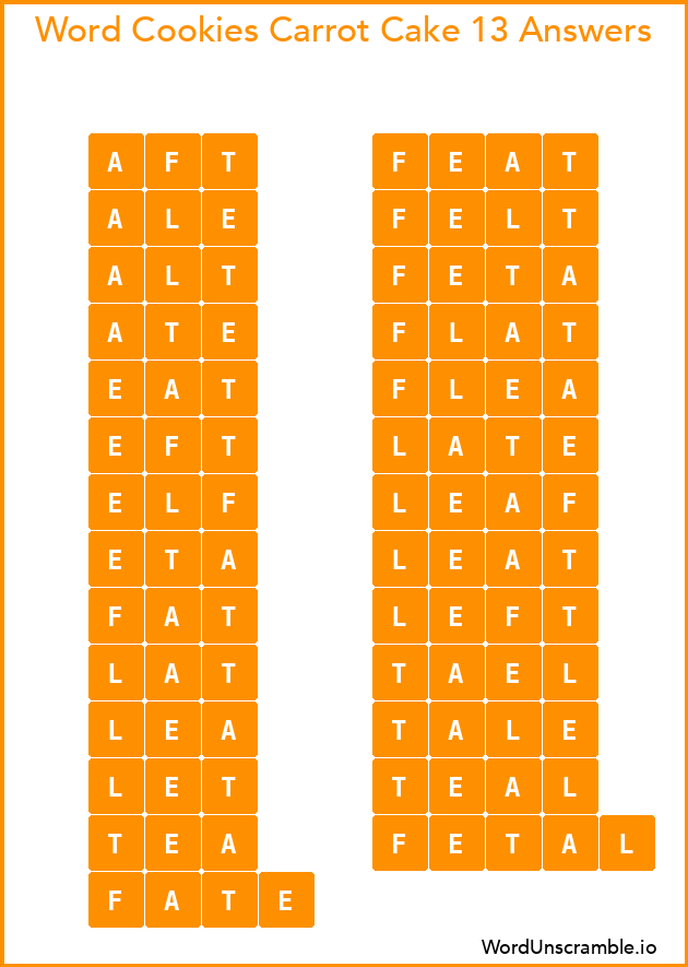 Word Cookies Carrot Cake 13 Answers