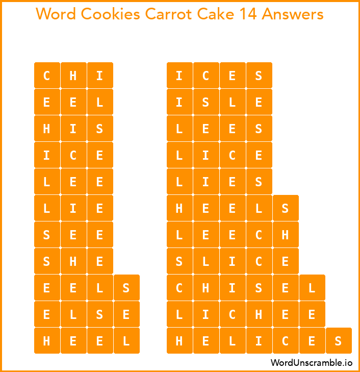 Word Cookies Carrot Cake 14 Answers