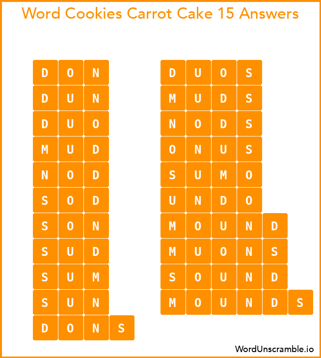 Word Cookies Carrot Cake 15 Answers