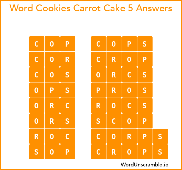 Word Cookies Carrot Cake 5 Answers