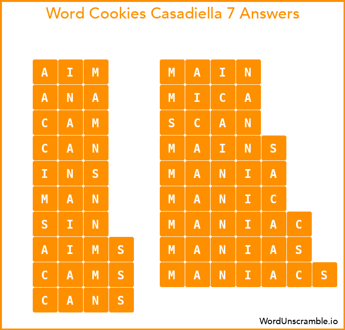 Word Cookies Casadiella 7 Answers