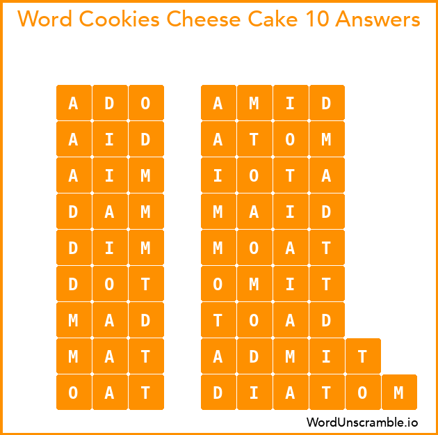 Word Cookies Cheese Cake 10 Answers