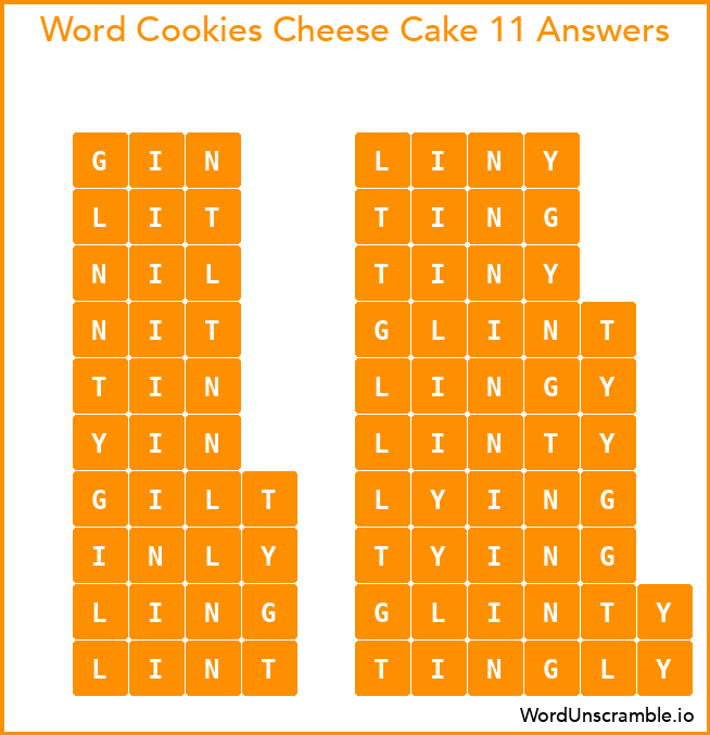 Word Cookies Cheese Cake 11 Answers
