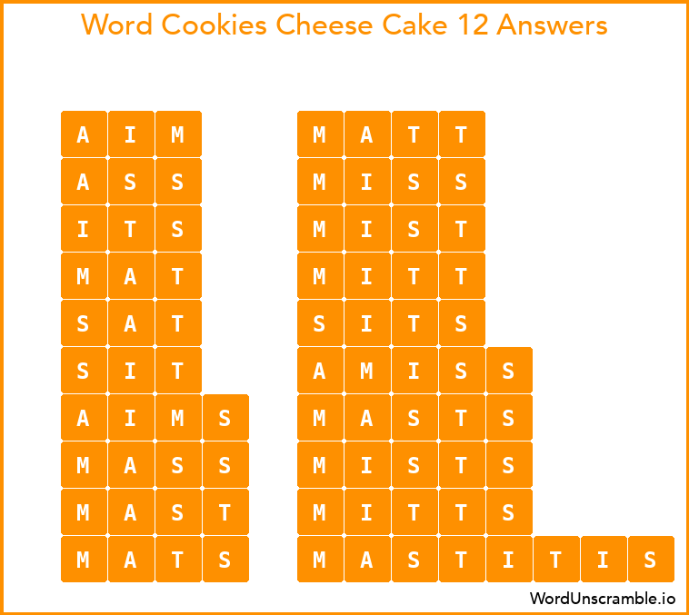 Word Cookies Cheese Cake 12 Answers