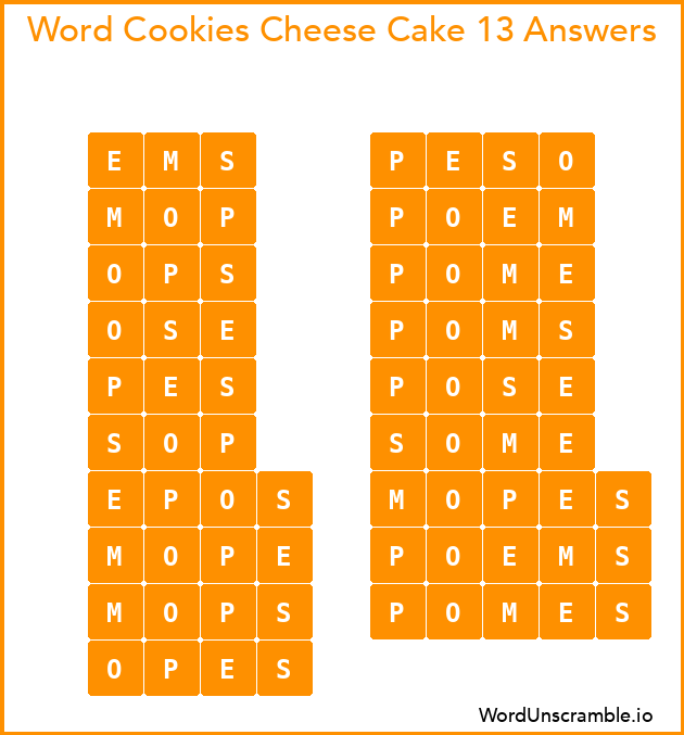 Word Cookies Cheese Cake 13 Answers