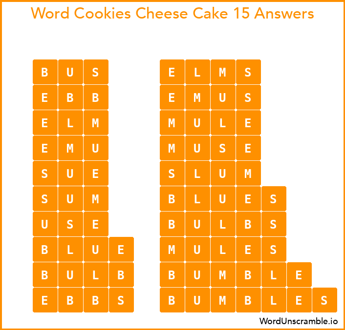 Word Cookies Cheese Cake 15 Answers