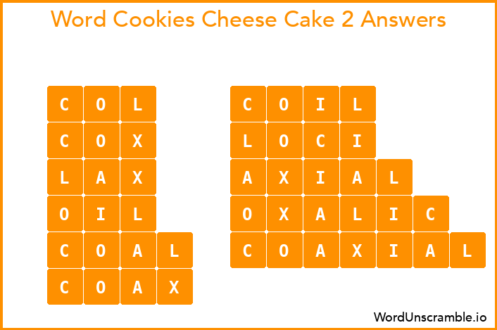 Word Cookies Cheese Cake 2 Answers