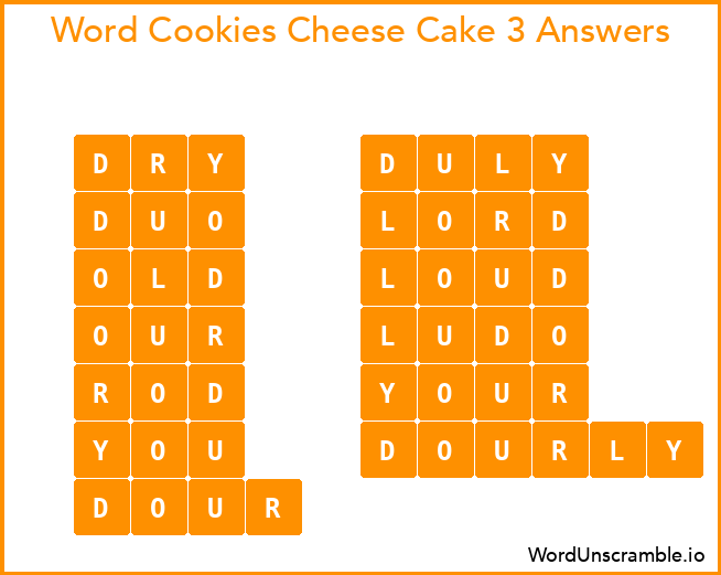 Word Cookies Cheese Cake 3 Answers