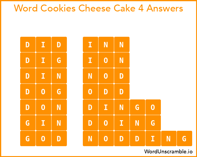 Word Cookies Cheese Cake 4 Answers