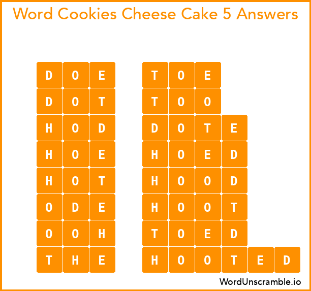 Word Cookies Cheese Cake 5 Answers