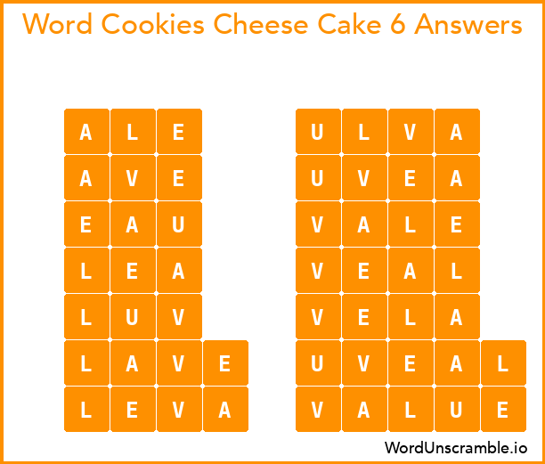 Word Cookies Cheese Cake 6 Answers