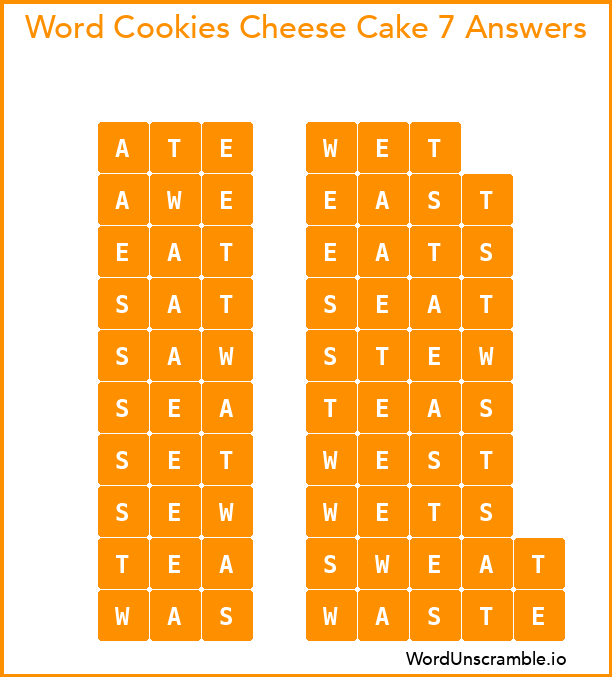 Word Cookies Cheese Cake 7 Answers