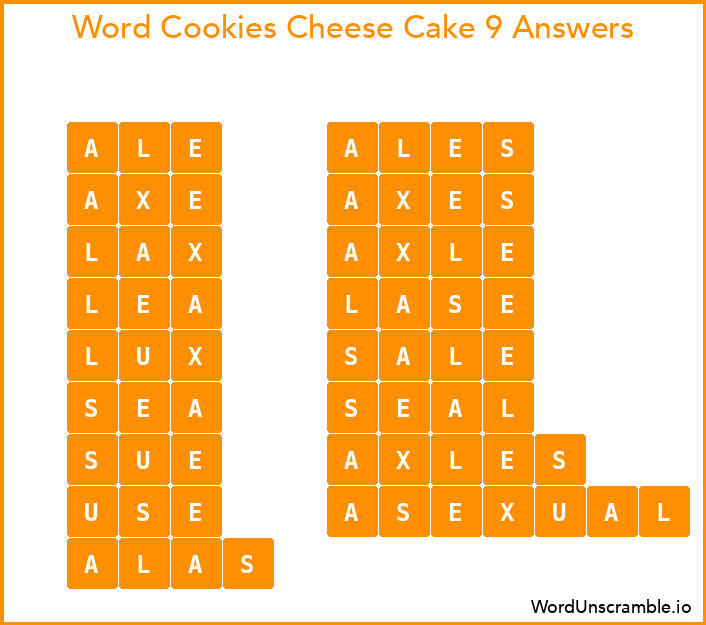 Word Cookies Cheese Cake 9 Answers