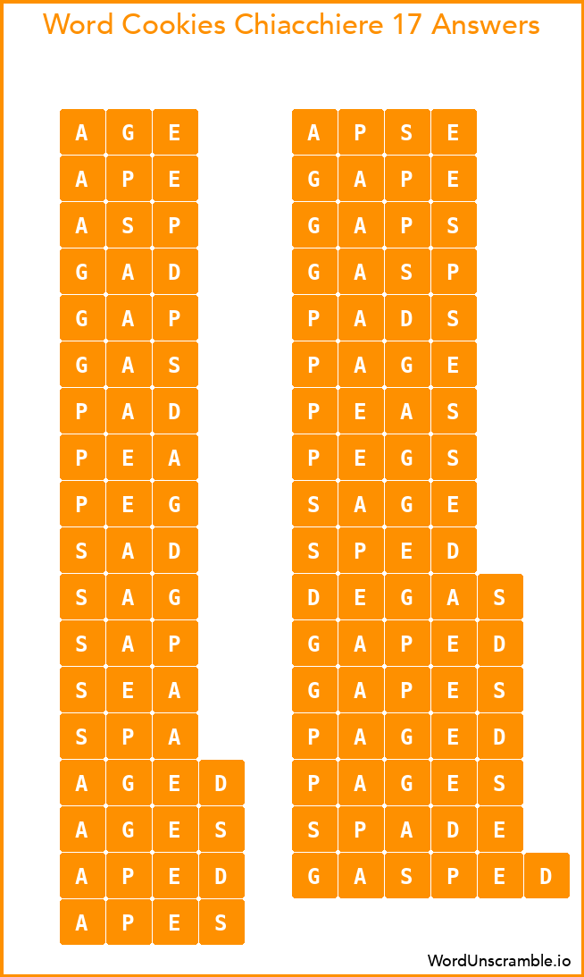 Word Cookies Chiacchiere 17 Answers