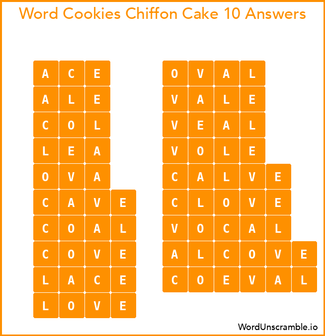 Word Cookies Chiffon Cake 10 Answers