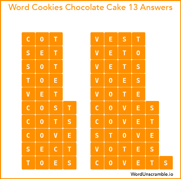 Word Cookies Chocolate Cake 13 Answers