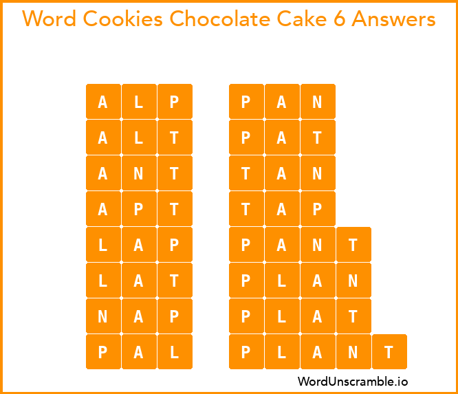 Word Cookies Chocolate Cake 6 Answers