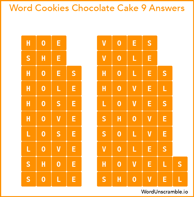 Word Cookies Chocolate Cake 9 Answers