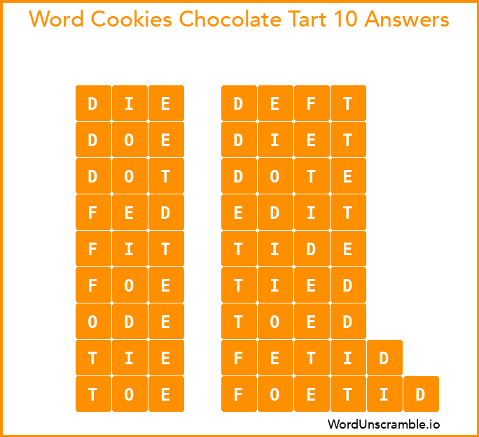 Word Cookies Chocolate Tart 10 Answers