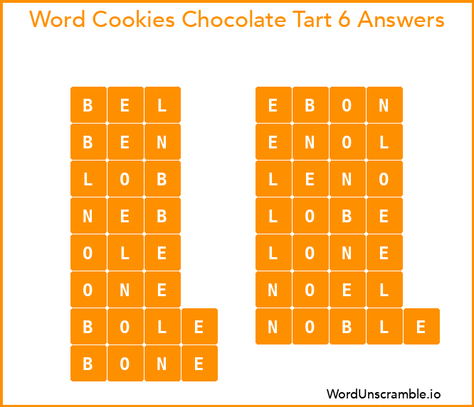Word Cookies Chocolate Tart 6 Answers