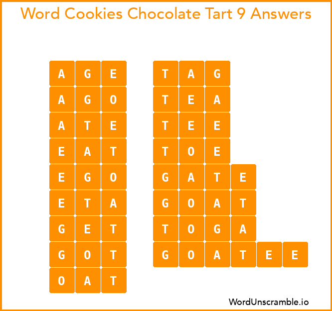Word Cookies Chocolate Tart 9 Answers