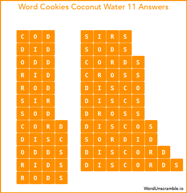 Word Cookies Coconut Water 11 Answers