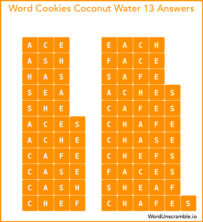 Word Cookies Coconut Water 13 Answers