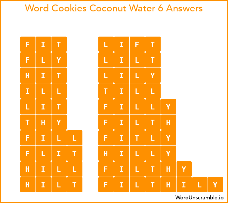 Word Cookies Coconut Water 6 Answers