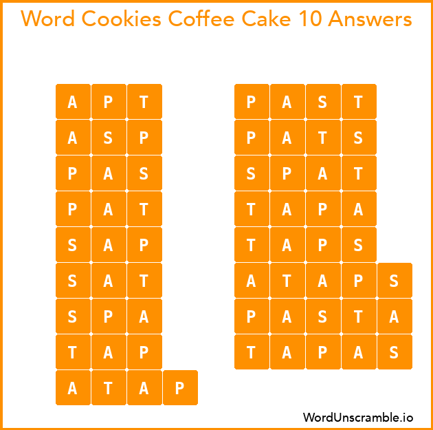 Word Cookies Coffee Cake 10 Answers