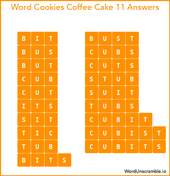 Word Cookies Coffee Cake 11 Answers