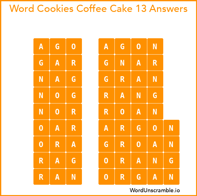 Word Cookies Coffee Cake 13 Answers