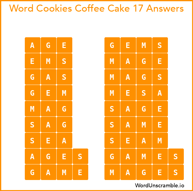 Word Cookies Coffee Cake 17 Answers