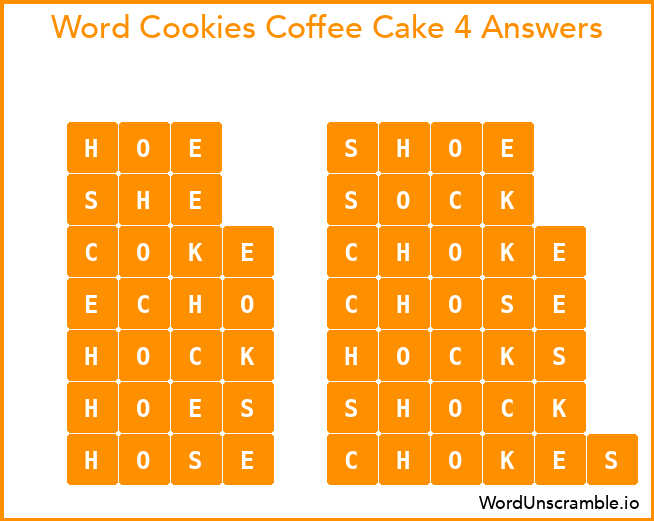 Word Cookies Coffee Cake 4 Answers