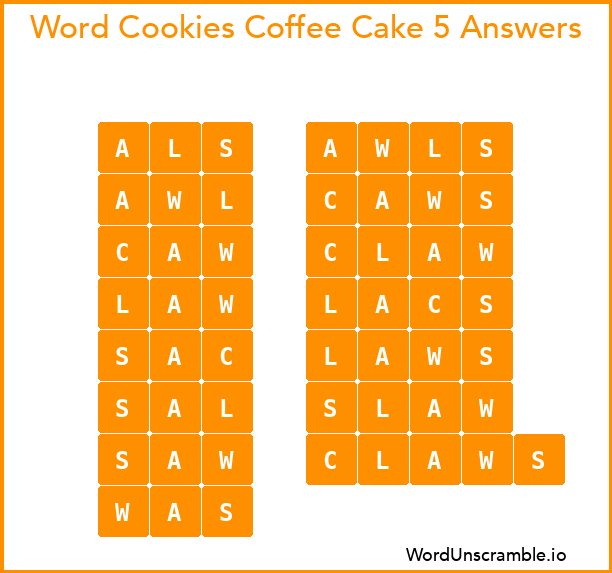 Word Cookies Coffee Cake 5 Answers