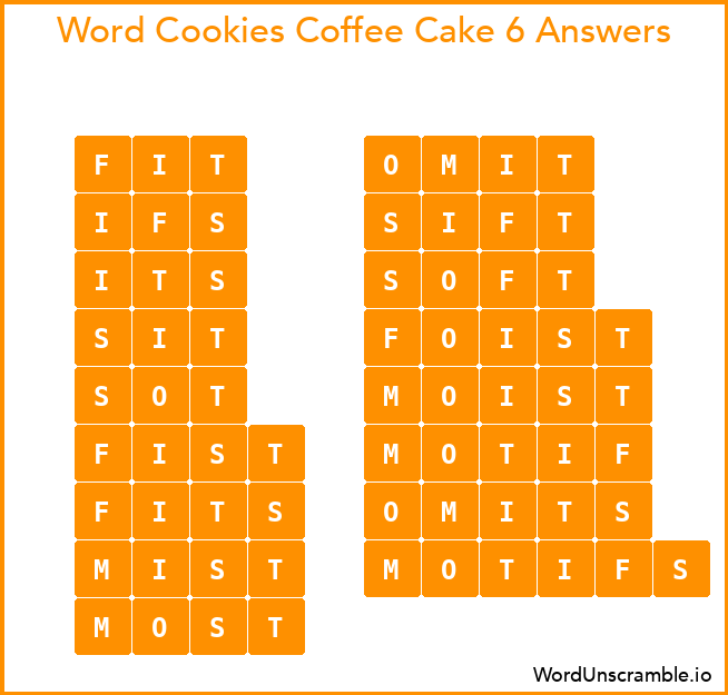 Word Cookies Coffee Cake 6 Answers