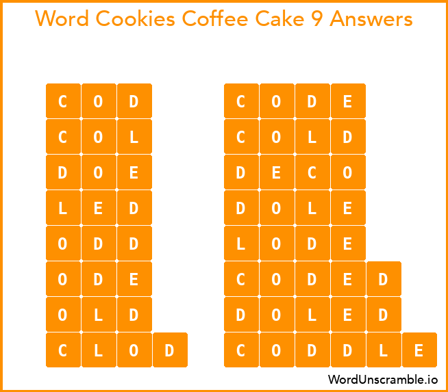 Word Cookies Coffee Cake 9 Answers