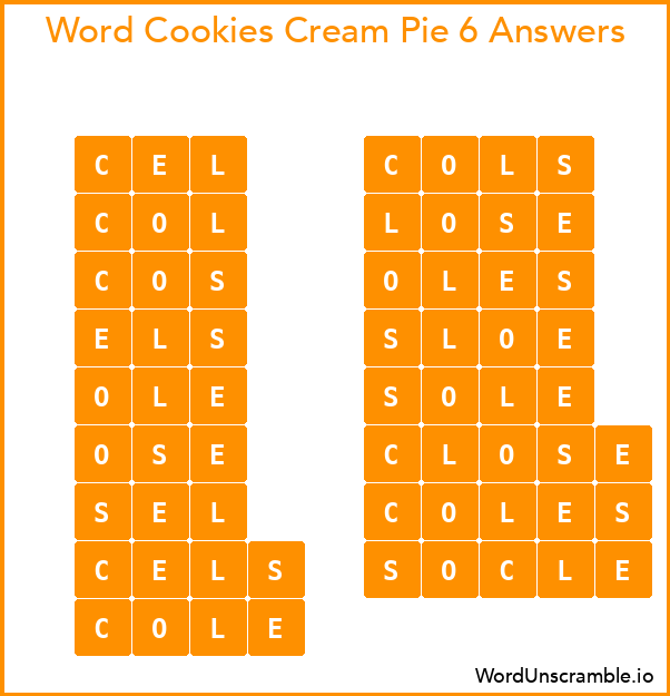 Word Cookies Cream Pie 6 Answers