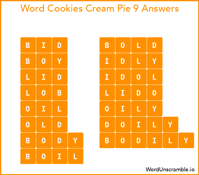 Word Cookies Cream Pie 9 Answers