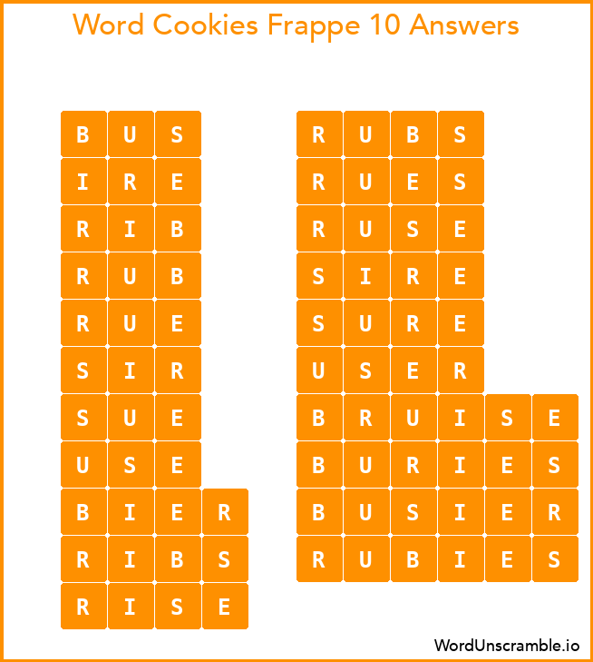 Word Cookies Frappe 10 Answers