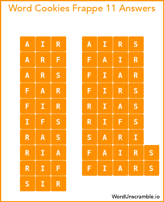 Word Cookies Frappe 11 Answers