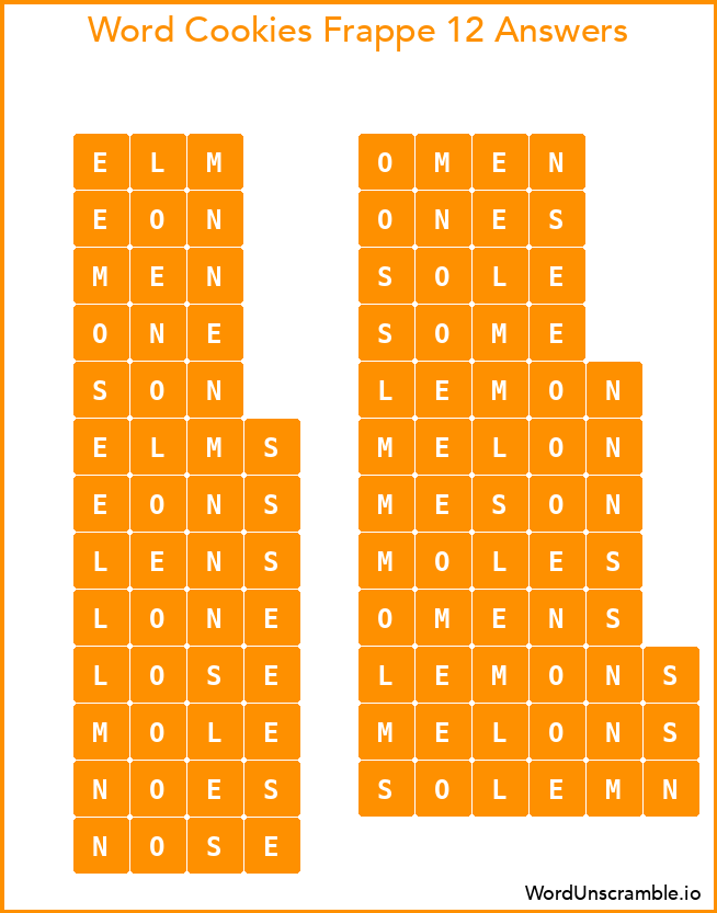 Word Cookies Frappe 12 Answers