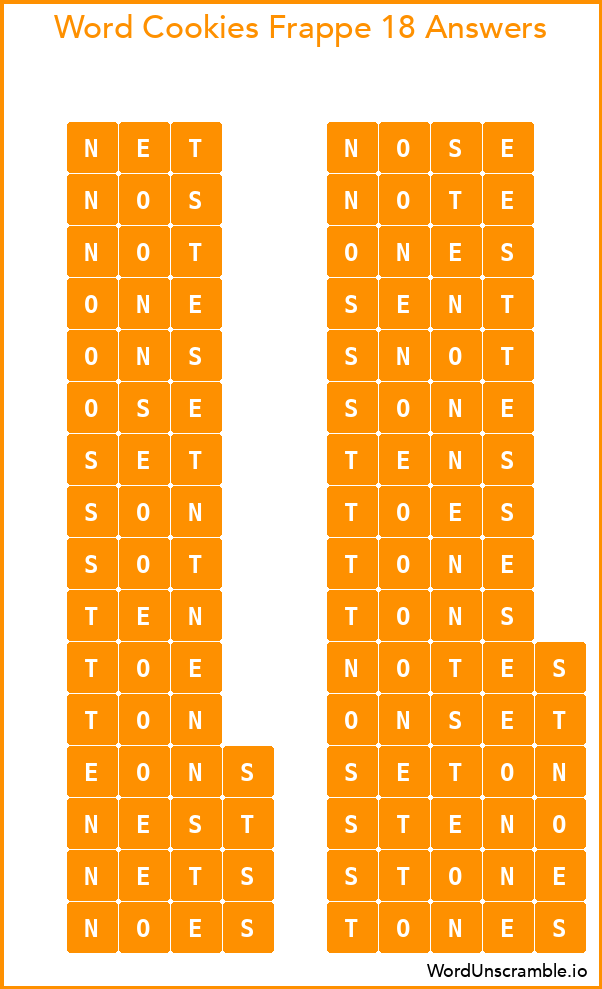Word Cookies Frappe 18 Answers