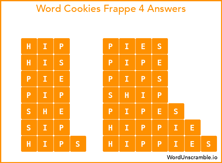 Word Cookies Frappe 4 Answers